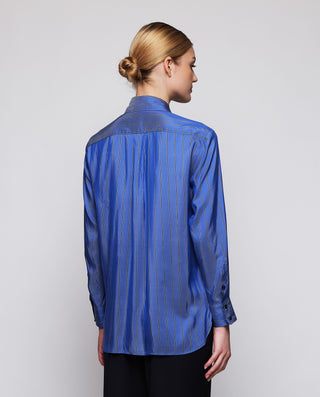 Blusa azul rayas jacquard de seda by MIRTO | 04318_0050_2