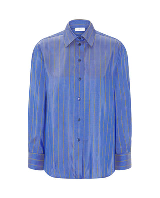 Blusa azul rayas jacquard de seda by MIRTO | 04318_0050_4