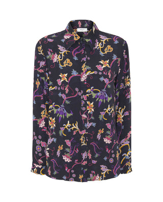 Blusa azul estampado floral multicolor