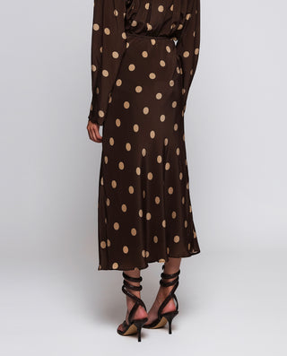 Falda midi marrón estampado lunares beige