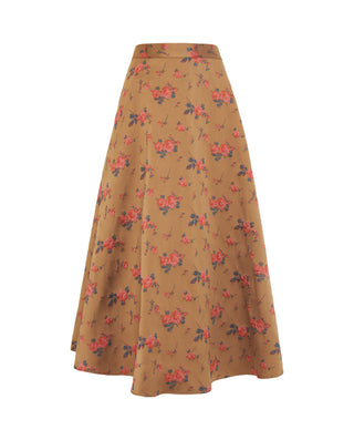 Falda midi camel jacquard floral by MIRTO | 04362_0050_4