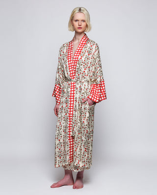 Kimono estampado floral rojo con aplique by MIRTO | 04449_0050_1