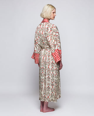 Kimono estampado floral rojo con aplique by MIRTO | 04449_0050_2