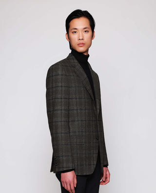 Chaqueta mezcla Lana cuadros ventana verde oscuro