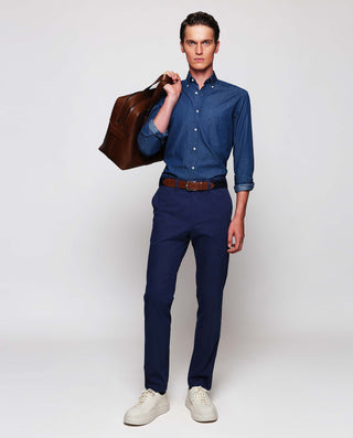 Pantalón regular fit algodón stretch azul