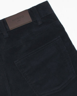 Navy blue microcorduroy 5-pocket trousers