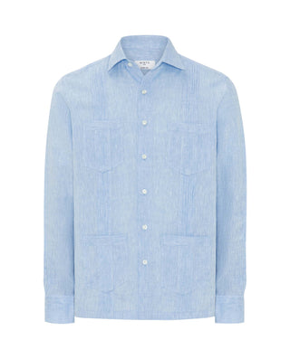 Guayabera manga larga azul de lino Big&Tall