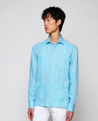 Guayabera manga larga turquesa de lino