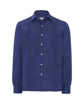 Guayabera manga larga azul marino de lino Big&Tall