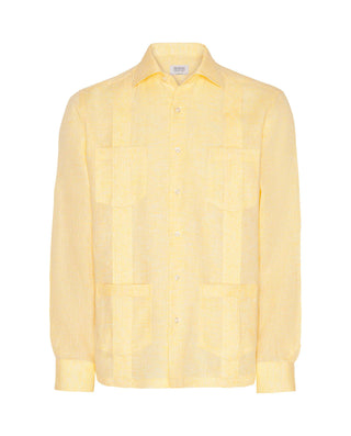 Guayabera manga larga amarilla de lino