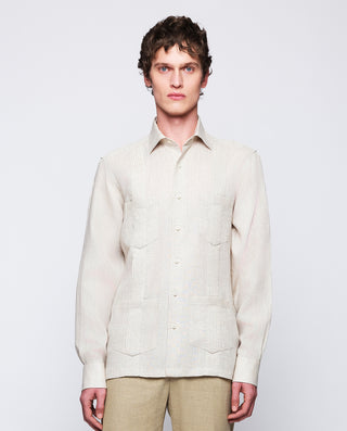 Guayabera manga larga natural  de lino
