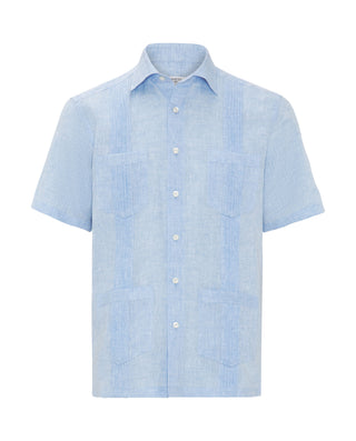 Guayabera manga corta azul de lino