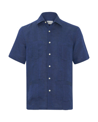 Guayabera manga corta azul marino de lino