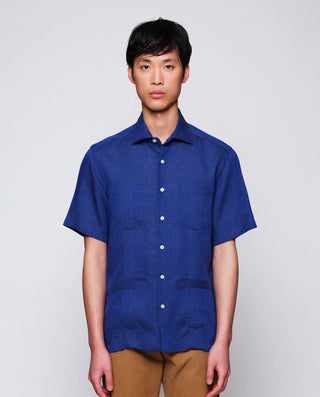 Guayabera manga corta azul marino de lino