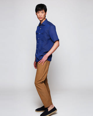 Guayabera manga corta azul marino de lino