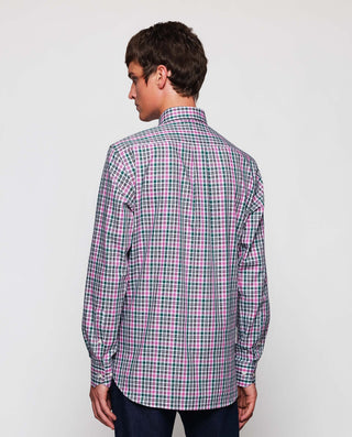 Pink & green cotton plaid casual shirt