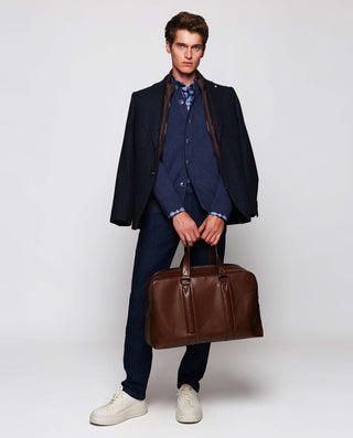 Blue cotton melange plaid casual shirt