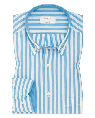 Turquoise & white cotton striped casual shirt
