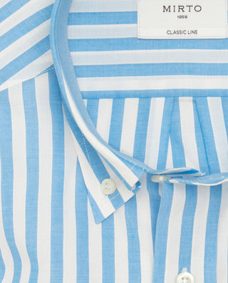 Turquoise & white cotton striped casual shirt