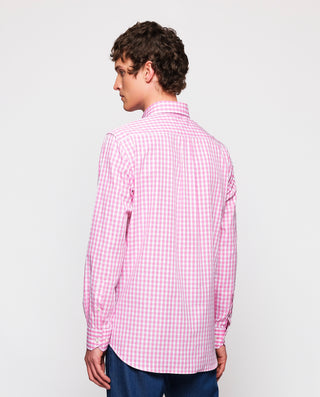 Pink & white cotton plaid casual shirt