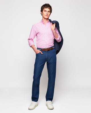 Pink & white cotton plaid casual shirt