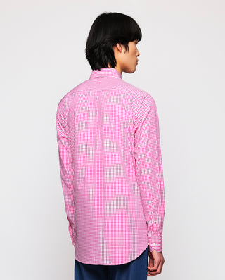 Fuchsia & white cotton plaid casual shirt