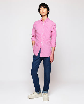 Fuchsia & white cotton plaid casual shirt
