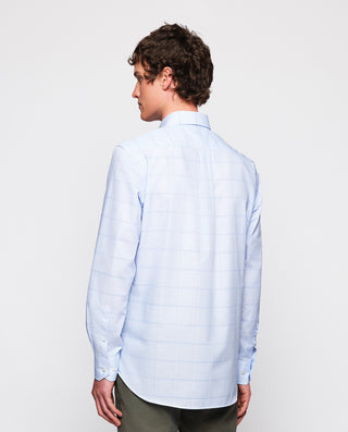 Blue cotton plaid casual shirt