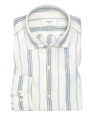 Camisa casual de lino rayas azul by MIRTO