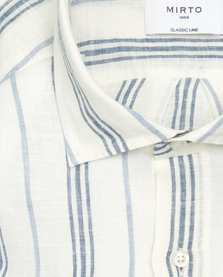 Camisa casual de lino rayas azul by MIRTO