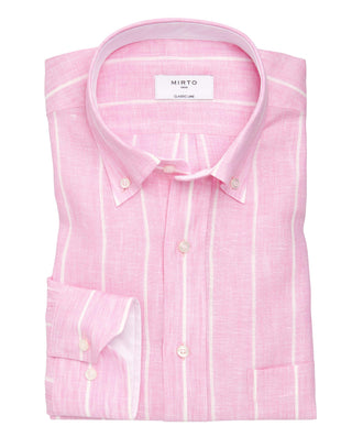 Camisa casual de lino rayas rosa by MIRTO