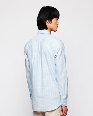Blue & white linen & cotton casual shirt