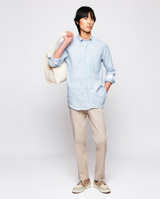 Blue & white linen & cotton casual shirt
