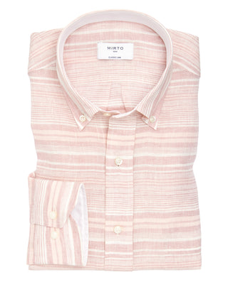 Camisa casual de lino raya horizontal rosa by MIRT