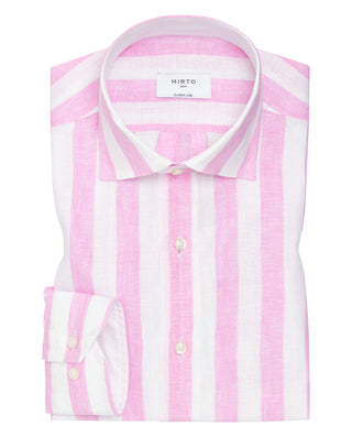 Pink & white striped linen casual shirt