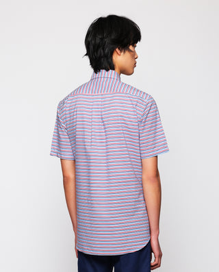 Blue, red & white cotton striped casual shirt
