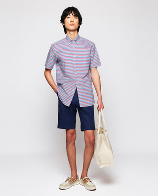 Blue, red & white cotton striped casual shirt