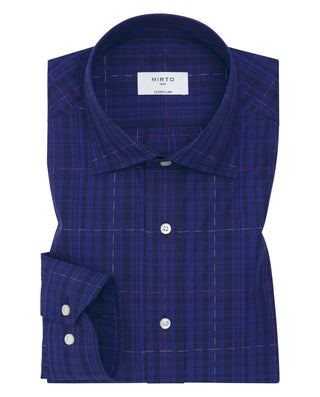 Navy blue cotton plaid casual shirt
