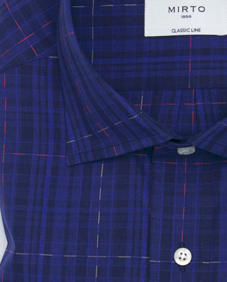 Navy blue cotton plaid casual shirt