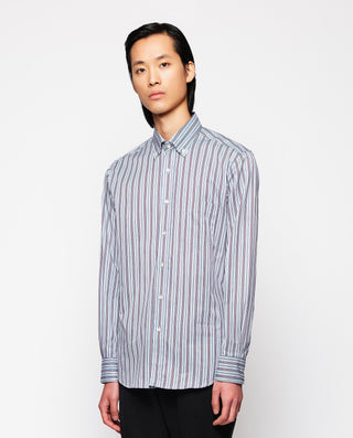Camisa casual blanca rayas verdes y burdeos by MIR