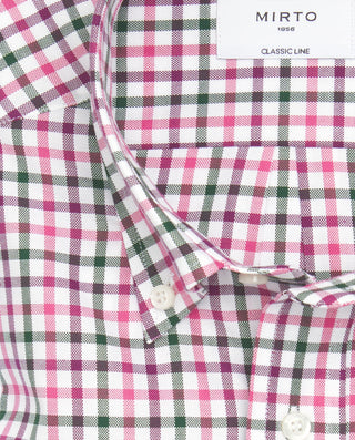 Camisa casual blanca cuadros rosas y verdes by MIR