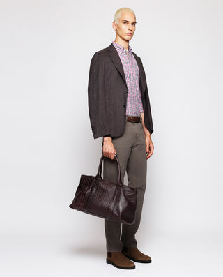 White Oxford cotton casual shirt with pink & green plaid