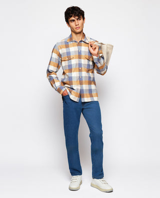 Big&Tall blue and beige checked flannel overshirt