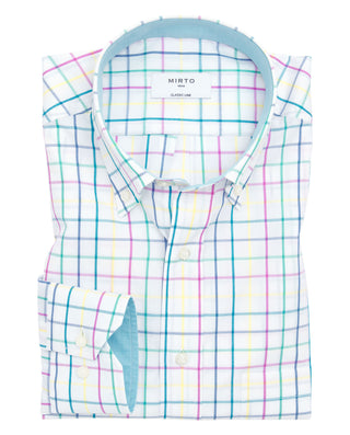 Camisa casual blanca cuadros multicolor by MIRTO