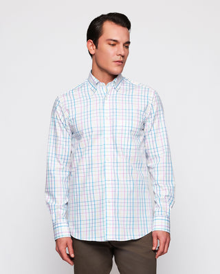 Camisa casual blanca cuadros multicolor by MIRTO