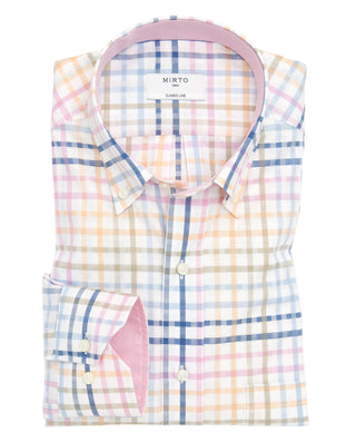 Camisa casual blanca cuadros multicolor by MIRTO