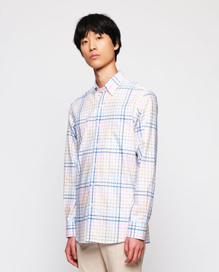 Camisa casual blanca cuadros multicolor by MIRTO