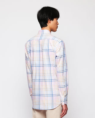 Camisa casual blanca cuadros multicolor by MIRTO