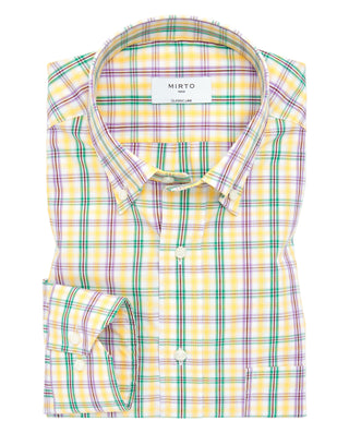 Camisa casual amarilla cuadros de algodón by MIRTO