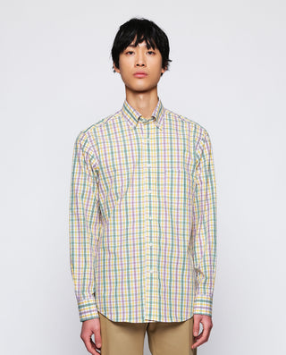 Camisa casual amarilla cuadros de algodón by MIRTO